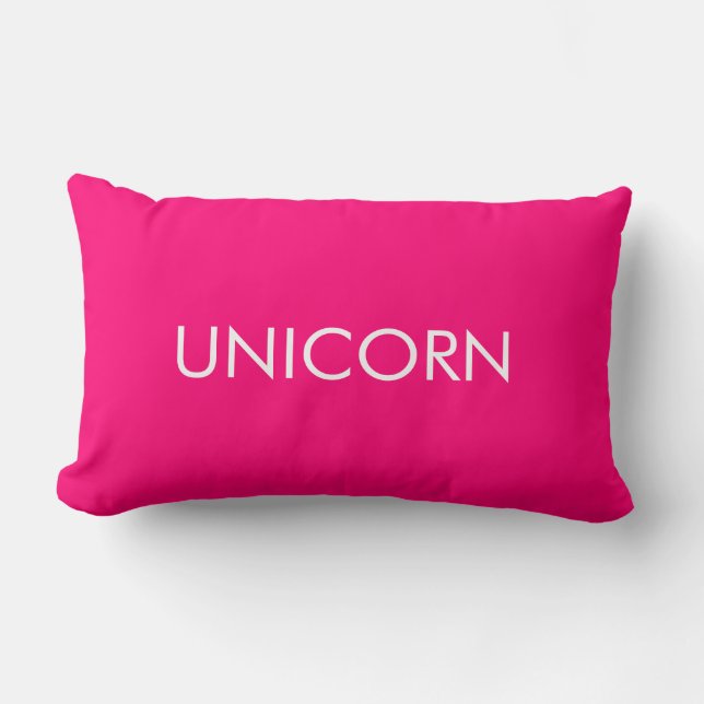 Unicorn hot pink fuchsia white custom minimalist lumbar cushion (Front)