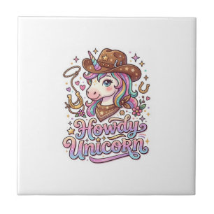 Unicorn Howdy Unicorn Gift Idea Sticker and Shirt  Ceramic Tile