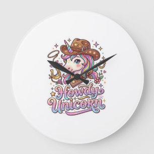 Unicorn Howdy Unicorn Gift Idea Sticker and Shirt Large Clock
