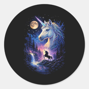 Unicorn howling to the moon vintage 90s unicorn classic round sticker