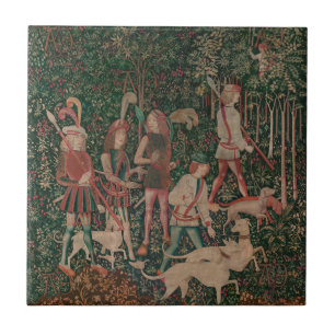 Unicorn Hunt Mediaeval Art - Hunt Begins Ceramic Tile