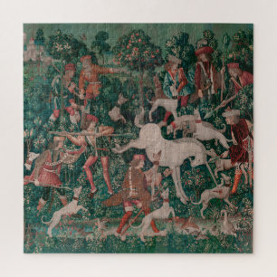 Unicorn Hunt Mediaeval Art - Unicorn Defends Himse Jigsaw Puzzle