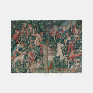 Unicorn Hunt Mediaeval Art - Unicorn Is Attacked Fleece Blanket