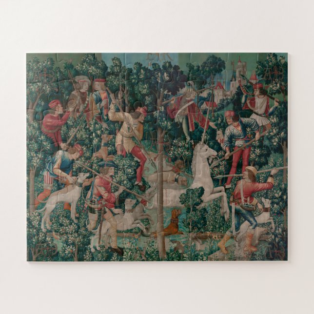 Unicorn Hunt Mediaeval Art - Unicorn Is Attacked Jigsaw Puzzle (Horizontal)