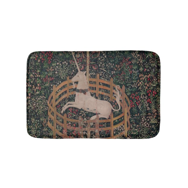 Unicorn Hunt Mediaeval Art - Unicorn Rests in Gard Bath Mat (Front)