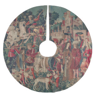 Unicorn Hunt Mediaeval Art - Unicorn Rests in Gard Brushed Polyester Tree Skirt