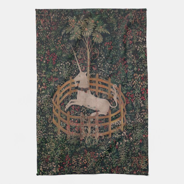 Unicorn Hunt Mediaeval Art - Unicorn Rests in Gard Tea Towel (Vertical)
