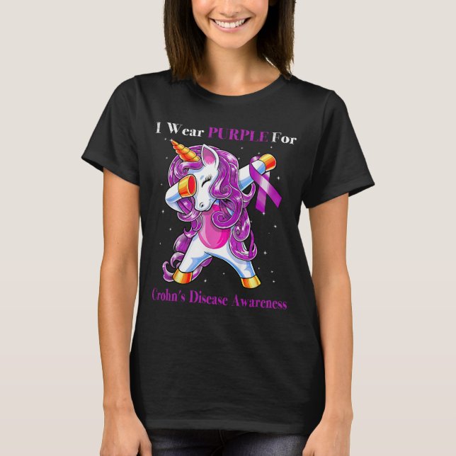 Unicorn I Wear Purple For Crohn's Disease Awarenes T-Shirt (Front)