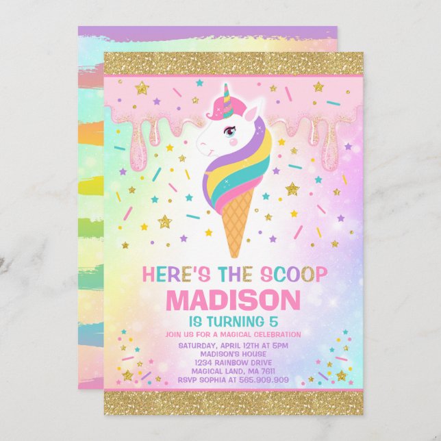 Unicorn Ice Cream Invitation Magic Ice Cream Party (Front/Back)
