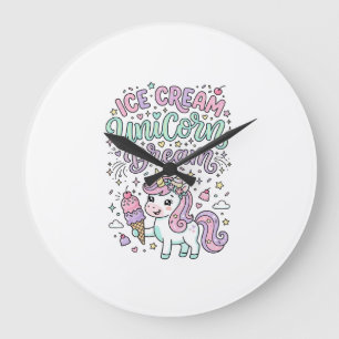 Unicorn Ice Cream Unicorn Dream Cute Pastel Produc Large Clock