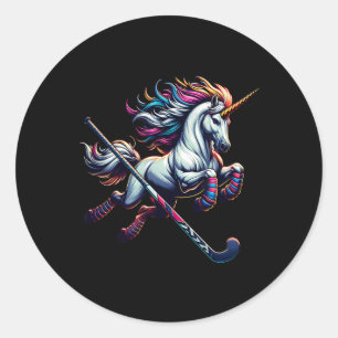 Unicorn Ice Hockey Player Rainbow Fantasy Rink Classic Round Sticker
