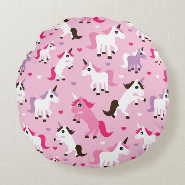 unicorn illustration kids background round cushion (Front)