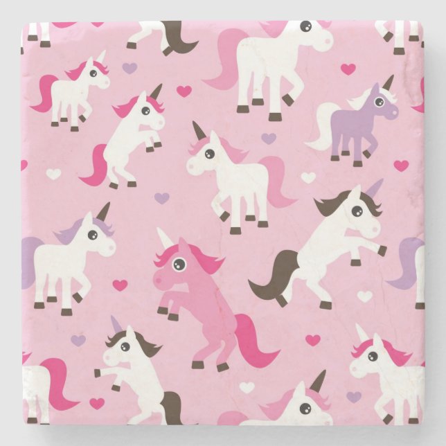 unicorn illustration kids background stone coaster (Front)