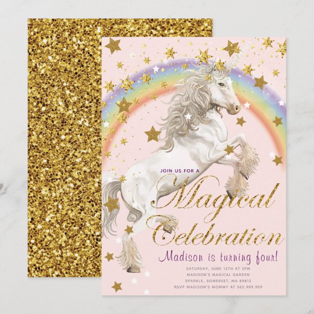 Unicorn Illustration Party Magical Birthday Invitation (Front/Back)