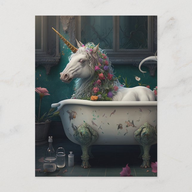 Unicorn in a Bathtub Postcard (Front)