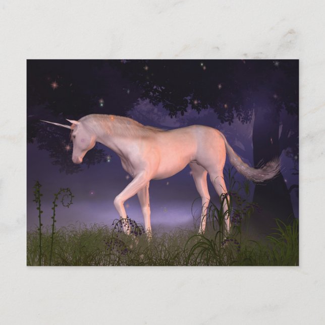 Unicorn in a Misty Forest Glade Postcard (Front)