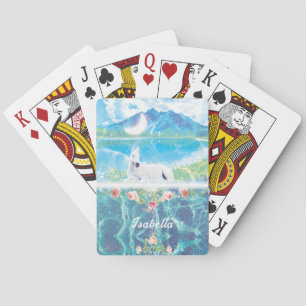 Unicorn in a paradise dream world  playing cards