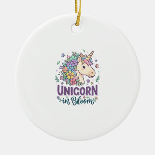 Unicorn in Bloom Bold Typography Print on Demand D Ceramic Ornament