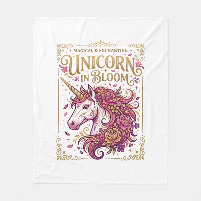 Unicorn in Bloom Stylish Zazzle Design_1 Fleece Blanket (Front)