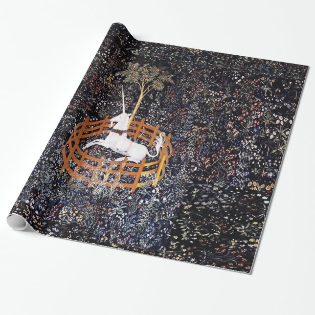 Unicorn In Captivity Tapestry Wrapping Paper (Unrolled)