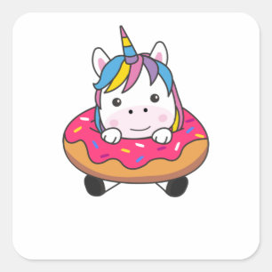 Unicorn In Doughnut Unicorns Are Cute Animal Girls Square Sticker
