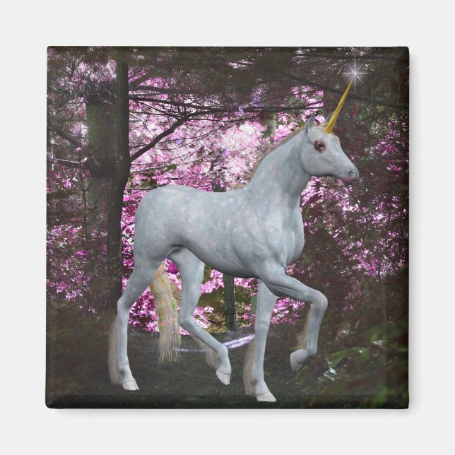 Unicorn In Forest Fantasy Magnet (Front)