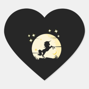 Unicorn In Front Of The Moon Heart Sticker