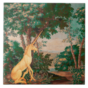 UNICORN IN GREEN WOODLAND LANDSCAPE,TREES,GREENERY CERAMIC TILE