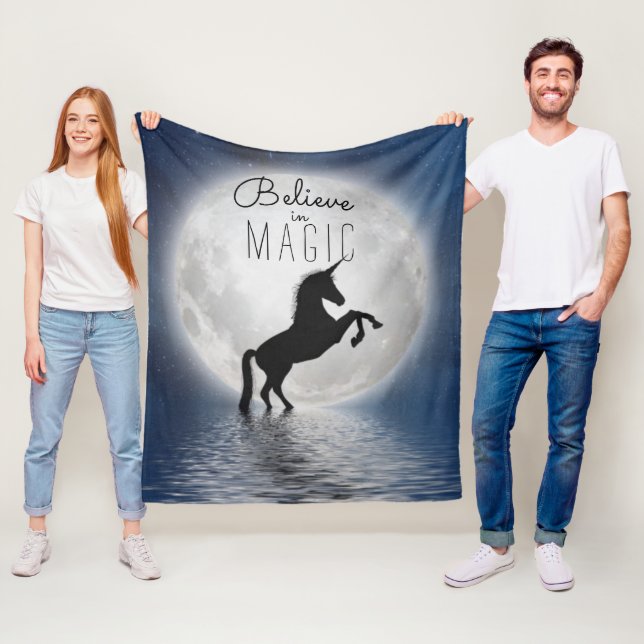 Unicorn in Moonlight | Believe in Magic Fleece Blanket (In Situ)