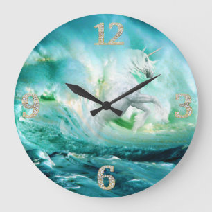 Unicorn in Ocean Waves Wall Clock