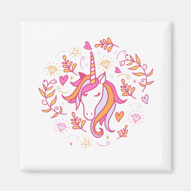 Unicorn in Pink and Orange Magnet (Front)