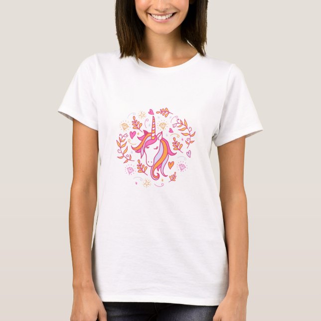 Unicorn in Pink and Orange T-Shirt (Front)