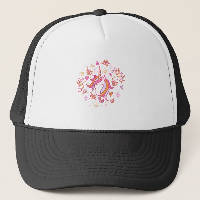 Unicorn in Pink and Orange Trucker Hat (Front)