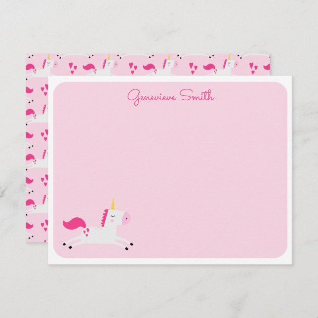 Unicorn in Pinks with Hearts Card (Front/Back)