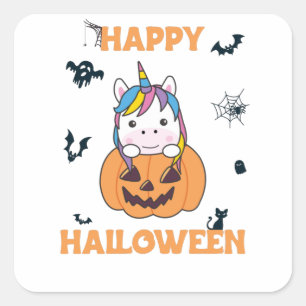 Unicorn In Pumpkin Cute Unicorns Happy Halloween Square Sticker