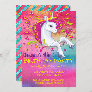 Unicorn in Rainbow Cloud Birthday Invitation