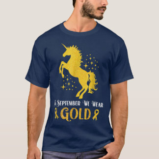 Unicorn In September We Wear Gold Childhood Cancer T-Shirt
