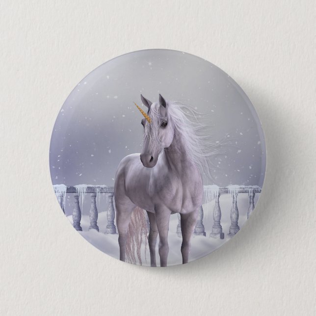 Unicorn in the Snow 6 Cm Round Badge (Front)