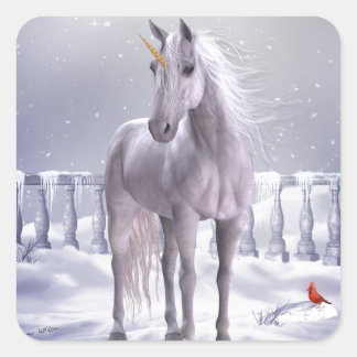 Unicorn in the Snow Square Sticker