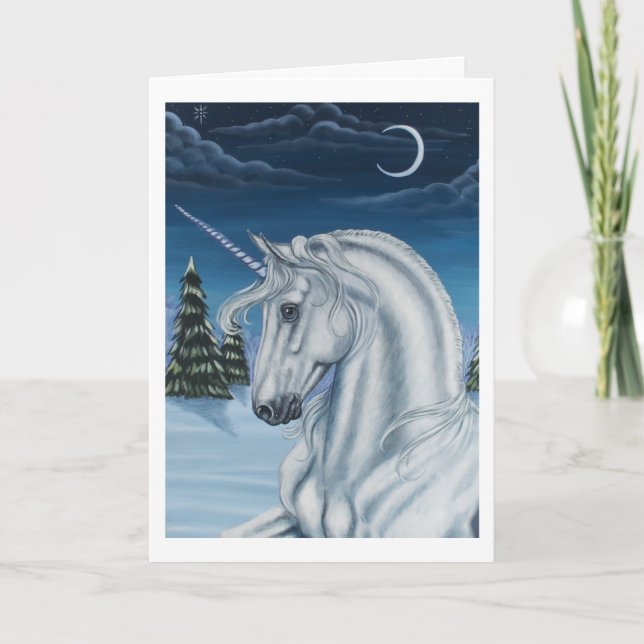 Unicorn in Winter Peace Card (Front)