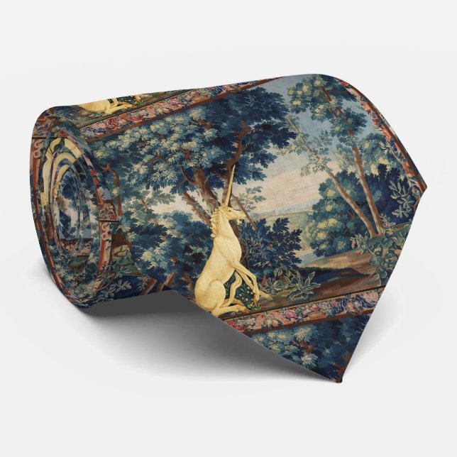 UNICORN IN WOODLAND LANDSCAPE,TREES,GREENERY TIE (Rolled)