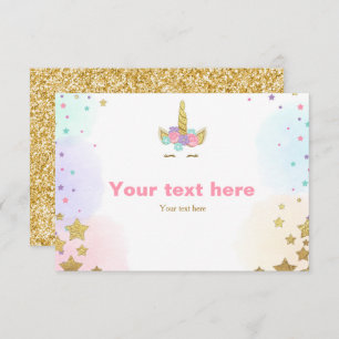 Unicorn Insert card Birthday shower Pink Gold Girl