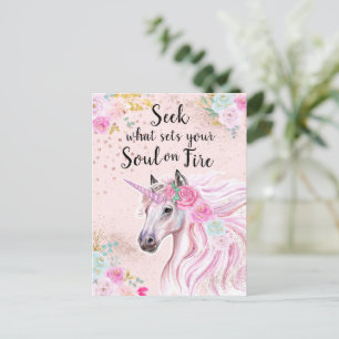 Unicorn Inspirational Pink Gold Glitter Quote  Postcard