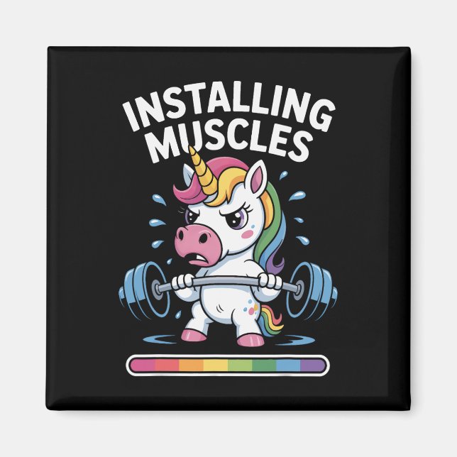 Unicorn Installing Muscles Please Wait Bodybuildin Magnet (Front)