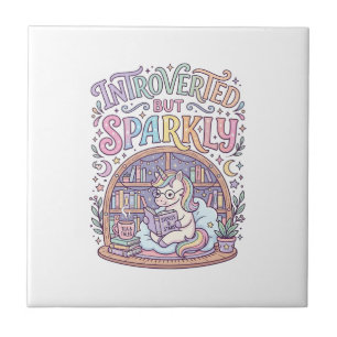 Unicorn Introverted but Sparkly Original White Bac Ceramic Tile