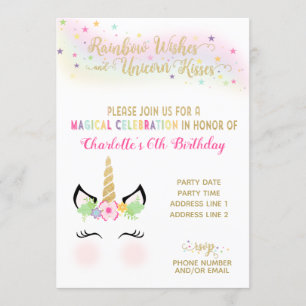 Unicorn Invitation   RAINBOW GOLD