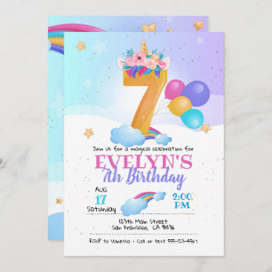 Unicorn invitation, Unicorn 7th Birthday Invitation