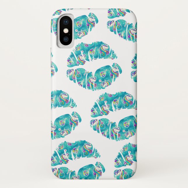 UNICORN Iridescent Teal Foil Metallic KISS LIPS Case-Mate iPhone Case (Back)