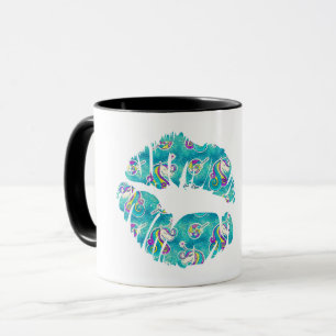 UNICORN Iridescent Teal Foil Metallic KISS LIPS Mug