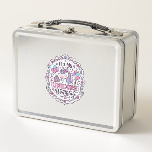 Unicorn It's My Unicorn Birthday Playful Shirt Gra Metal Lunch Box